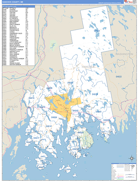 Hancock County, ME Wall Map Basic Style