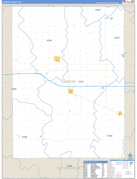 Hanson County, SD Carrier Route Wall Map