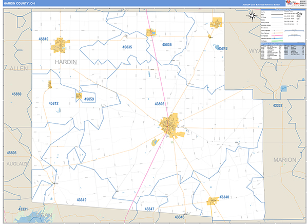 Hardin County, OH Zip Code Map