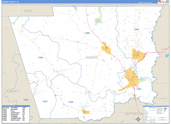 Hardin County, TX Zip Code Map
