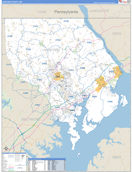 Harford County, MD Zip Code Wall Map