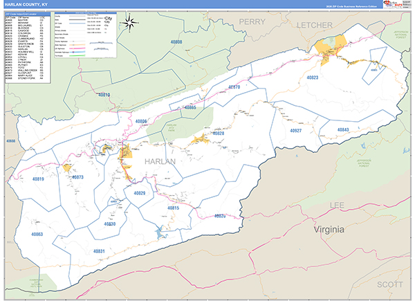 Harlan County, KY Zip Code Map