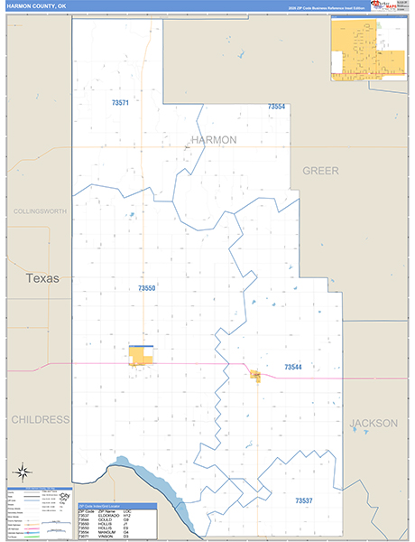 Harmon County, OK Carrier Route Wall Map