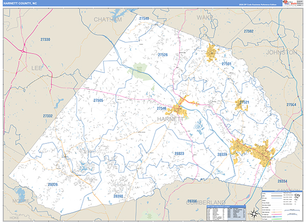 Harnett County, NC Zip Code Wall Map