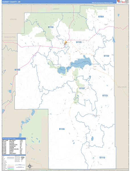 Harney County, OR Zip Code Wall Map