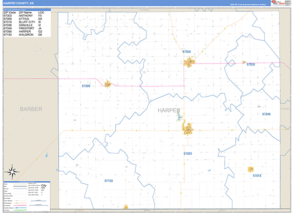 Harper County, KS Zip Code Wall Map