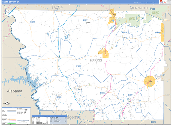 Harris County, GA Zip Code Map