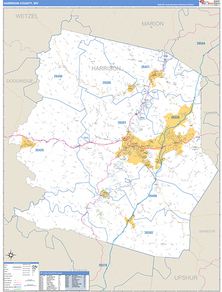 Harrison County, WV Zip Code Map