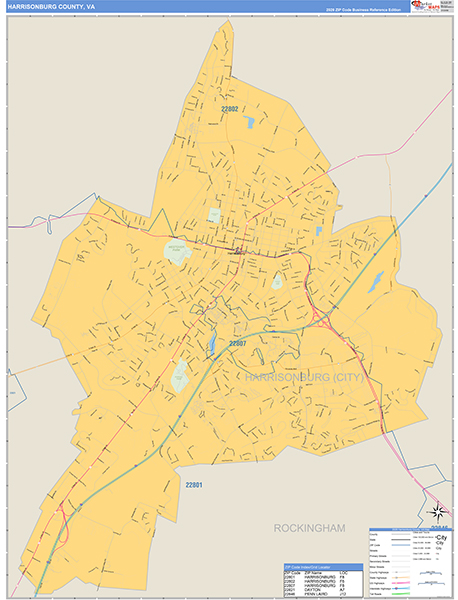Harrisonburg County, VA Zip Code Map
