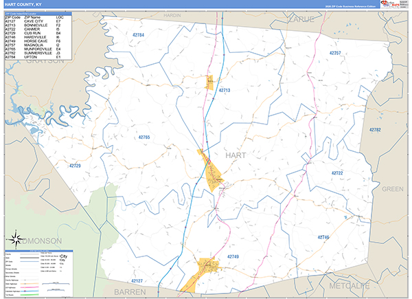 Hart County, KY Zip Code Wall Map