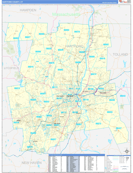 Hartford County, CT Zip Code Map
