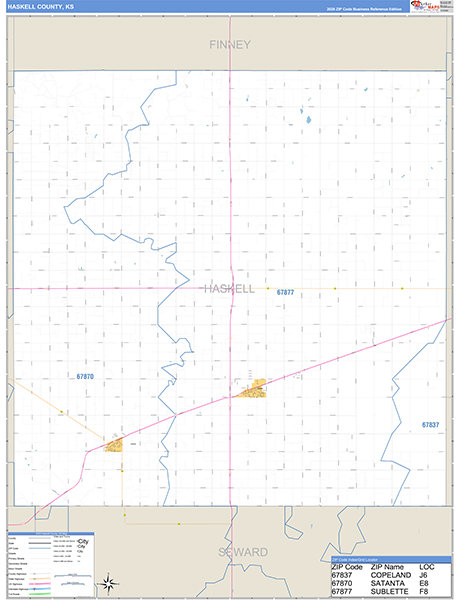 Haskell County, KS Zip Code Wall Map