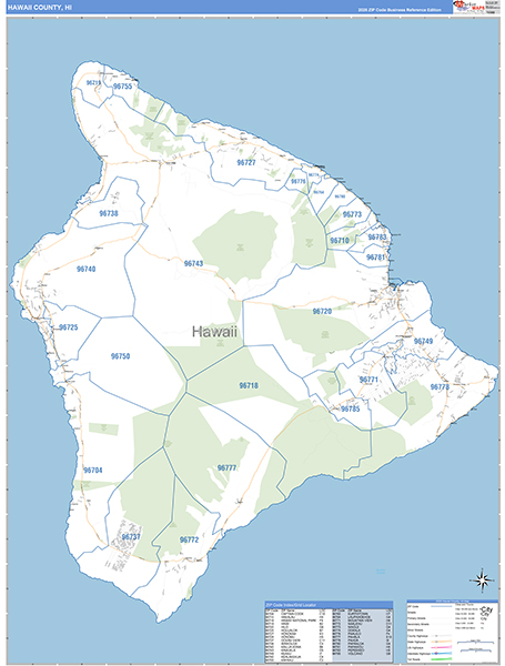 Hawaii County, HI Zip Code Wall Map