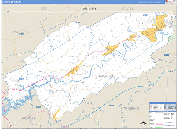 Hawkins County, TN Zip Code Map