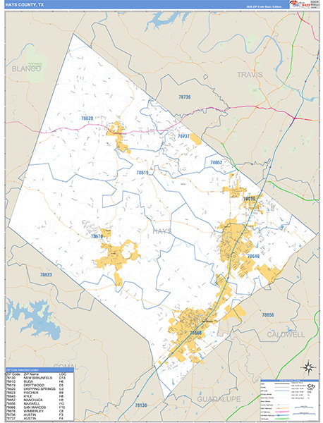 Hays County, TX Map Basic Style
