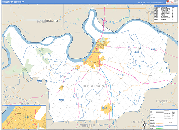 Henderson County, KY Zip Code Map