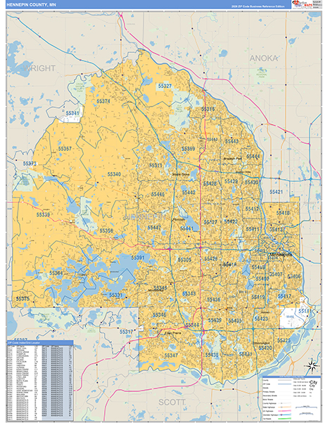 Hennepin County, MN Wall Map