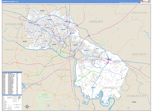 Henrico County, VA Zip Code Map