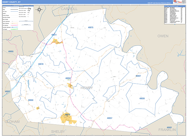 Henry County, KY Zip Code Map
