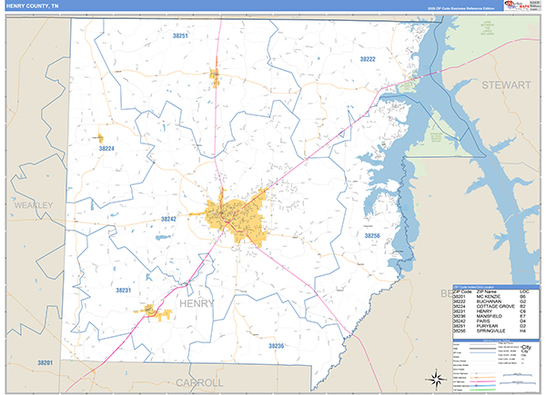 Henry County, TN Zip Code Map