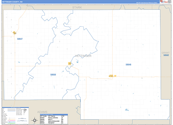 Hettinger County, ND Wall Map Basic Style