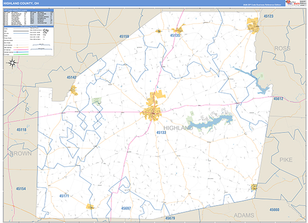 Highland County, OH Zip Code Map