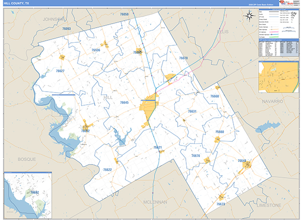 Hill County, TX Zip Code Map