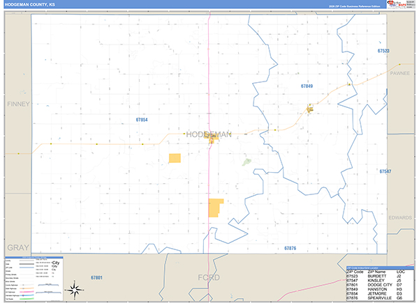 Hodgeman County, KS Zip Code Wall Map