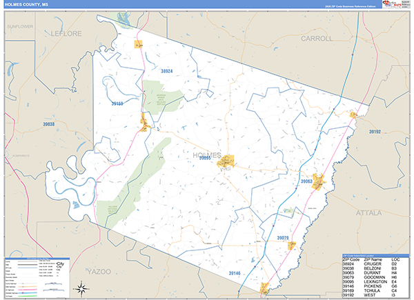 Holmes County, MS Zip Code Map