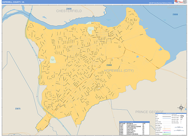 Hopewell County, VA Wall Map