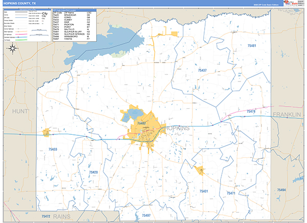 Hopkins County, TX Zip Code Map