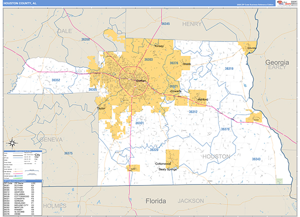 Houston County, AL Zip Code Map