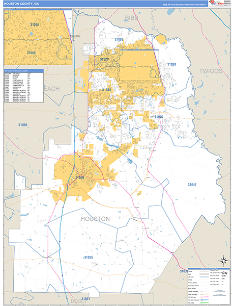Houston County, GA Zip Code Map
