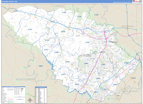 Howard County, MD Zip Code Wall Map