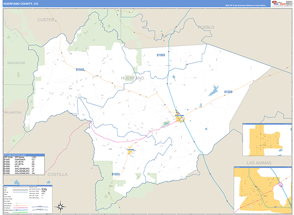 Huerfano County, CO Zip Code Map