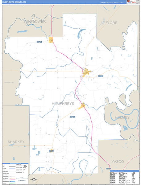 Humphreys County, MS Zip Code Map