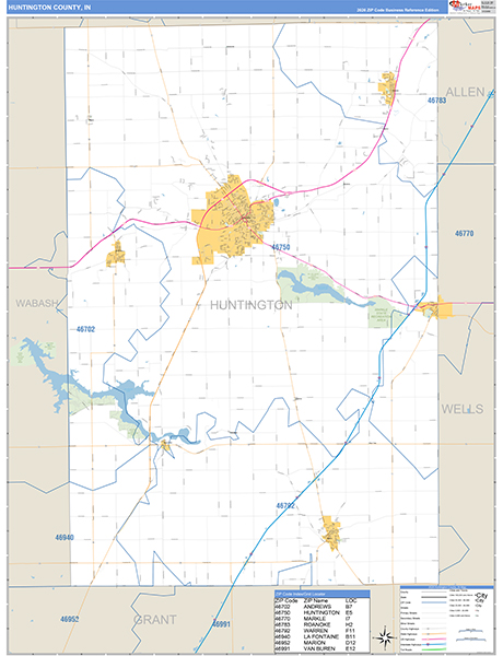 Huntington County, IN Zip Code Map
