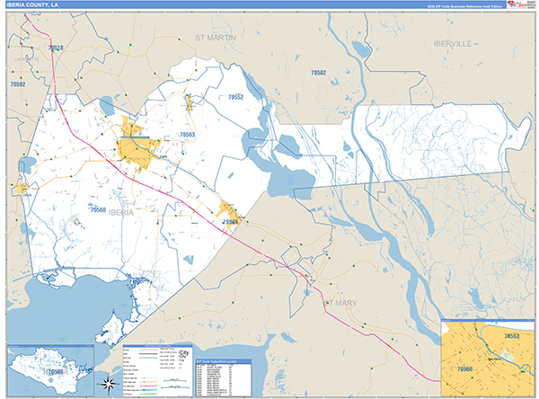 Iberia Parish (County), LA Zip Code Wall Map