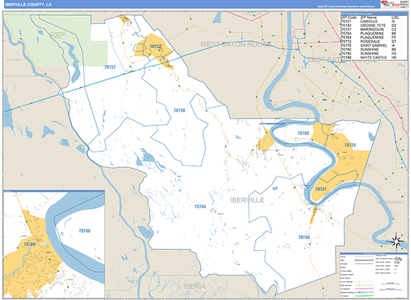 Iberville Parish (County), LA Wall Map Basic Style