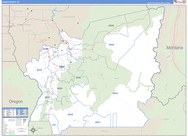 Idaho County, ID Zip Code Wall Map