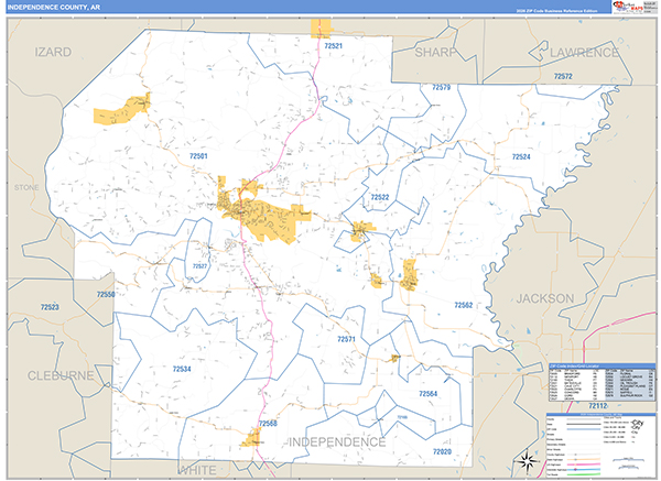 Independence County, AR Zip Code Map