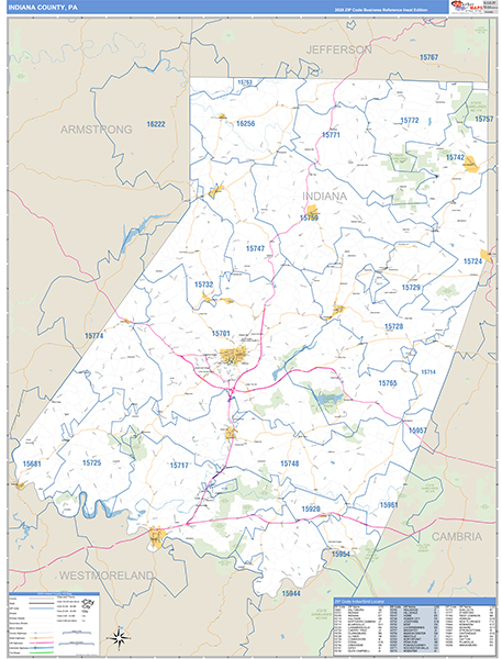 Indiana County, PA Wall Map Basic Style