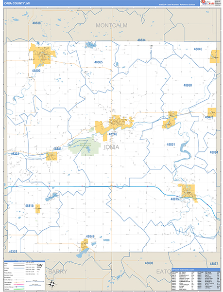 Ionia County, MI Zip Code Map