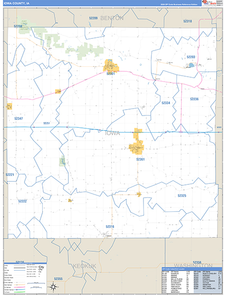 Iowa County, IA Carrier Route Wall Map