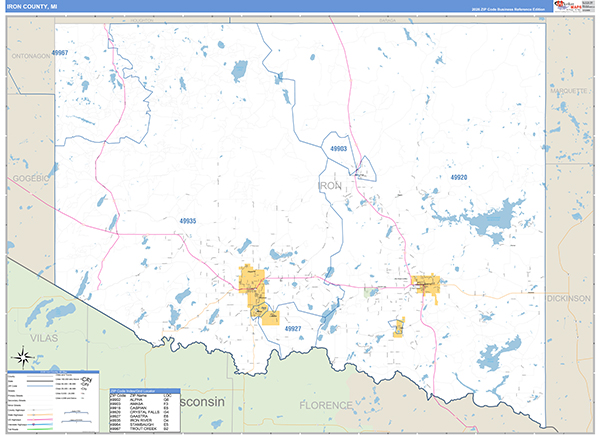 Iron County, MI Zip Code Map