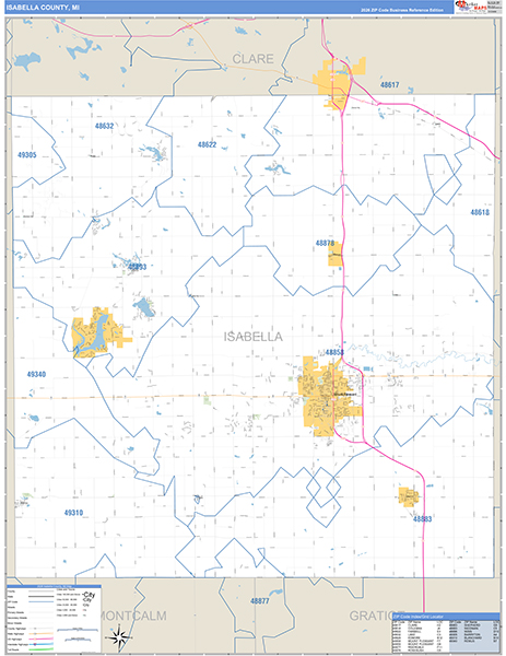 Isabella County, MI Zip Code Map