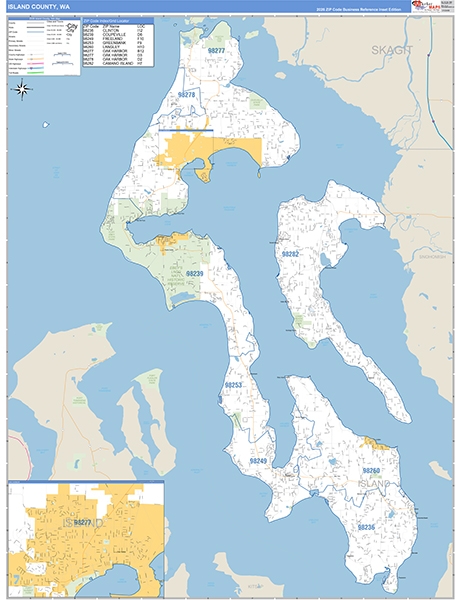Island County, WA Wall Map Basic Style