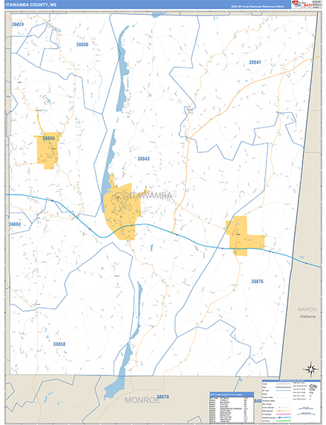 Itawamba County, MS Zip Code Map