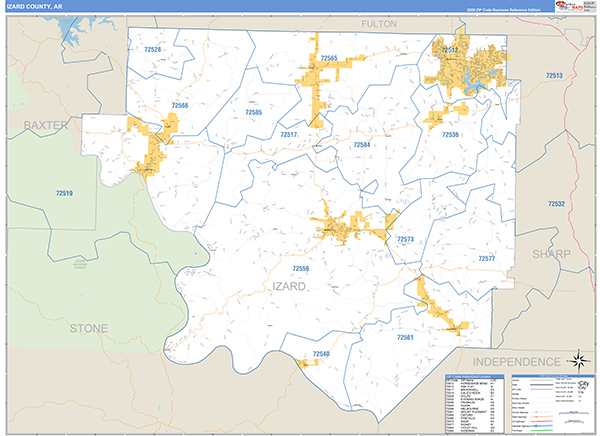 Izard County, AR Zip Code Map