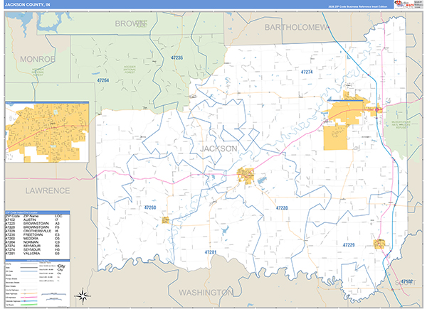 Jackson County, IN Zip Code Map